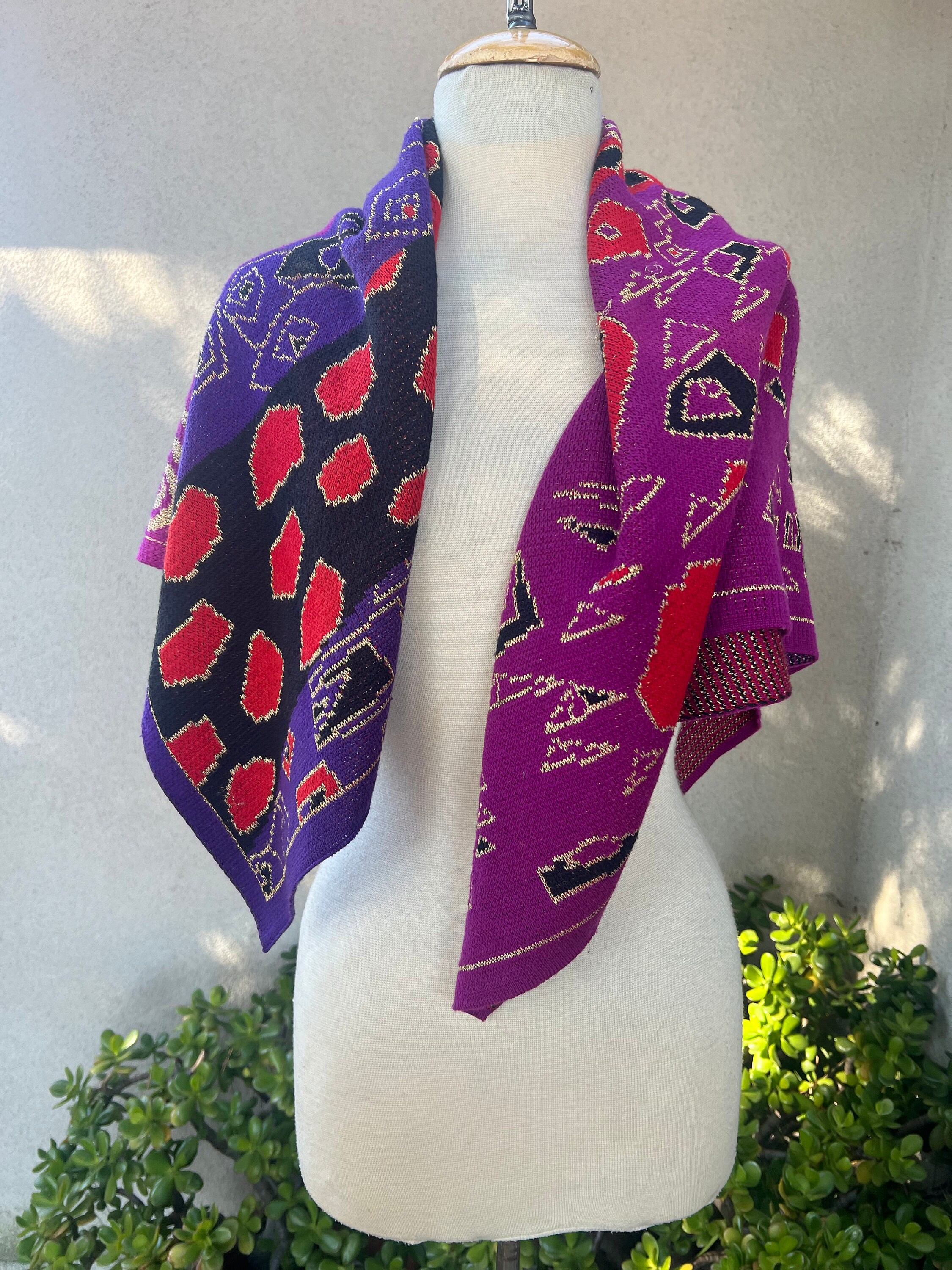 Vintage 80s Adrienne Vittadini Scarf: Geometric Knit Wool  display picture 1