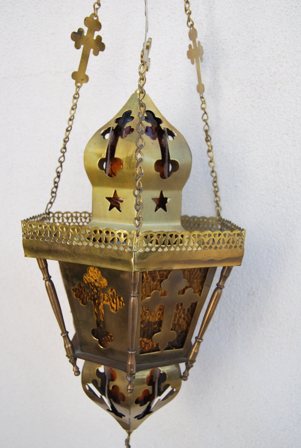 Vintage Religious Church candle lamp lantern brass crucifix Etsy