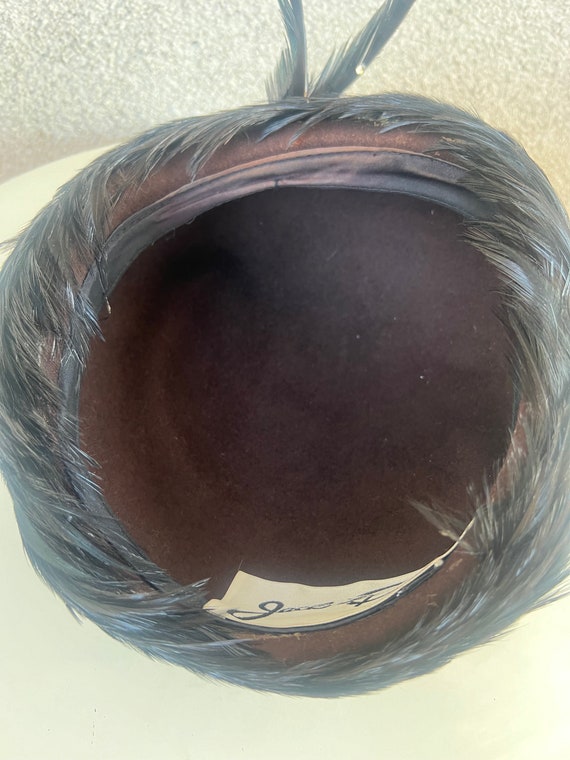 Vintage black feather hat helmet style rhinestones Sz 22.5” 7 1/4 Jack McConnell Vintage Black Feather Hat Helmet Style Rhinestones Sz 22.5  main image 4
