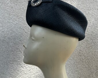 Vintage Mr John Classic Black Pillbox Hat With Rhinestone  display picture 2
