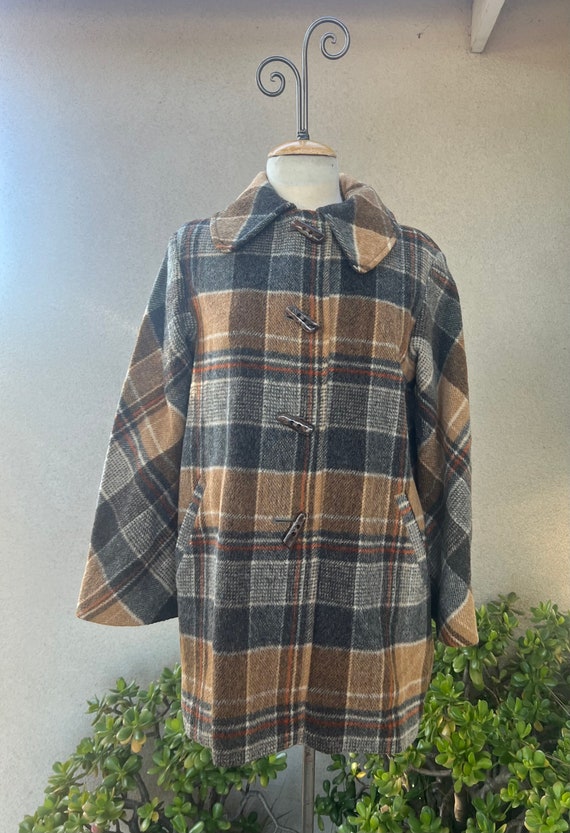 Vintage mod wool brown plaid jacket or short coat 