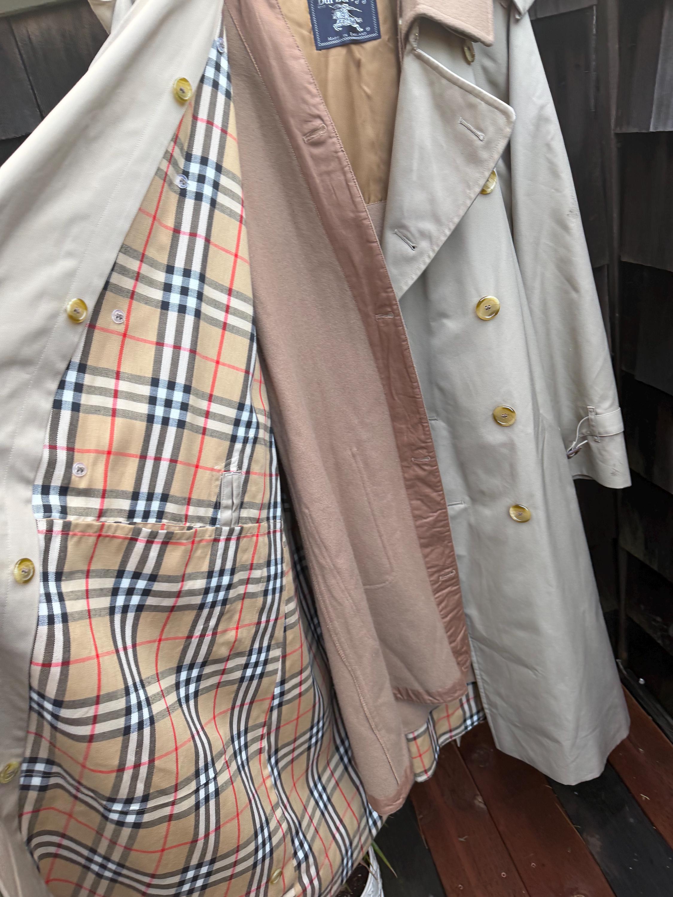 Vintage 80s Classic Burberrys Khaki Trench Coat With Wool Liner