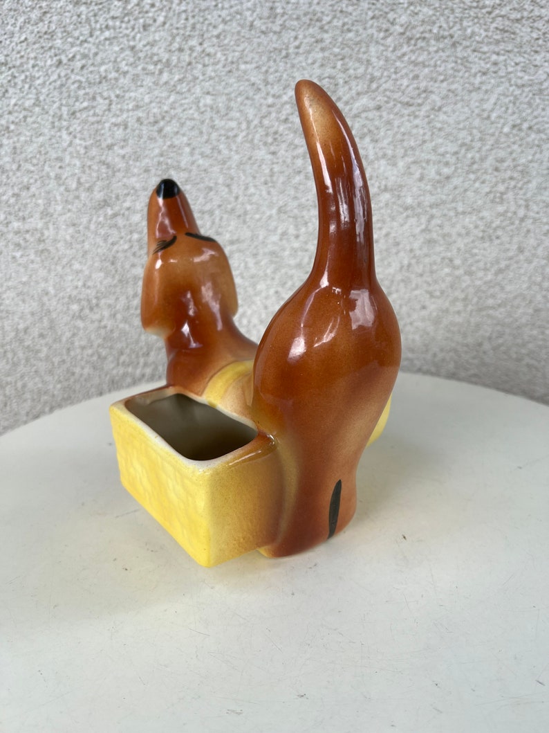 Vintage ceramic pottery wiener dog mens dresser caddy statue dachshund image 3