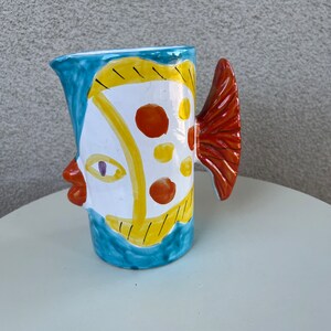 Vintage contemporary Kissing Fish pottery pitcher by Macys NWT image 5