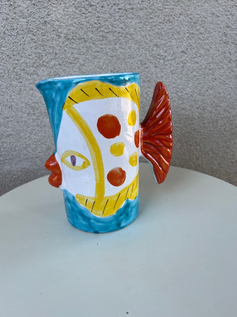 Vintage contemporary Kissing Fish pottery pitcher by Macys NWT image 5