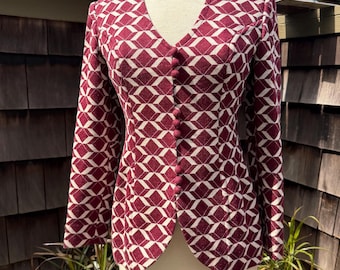 Vintage Mod blazer jacket knit geometric print lined custom made Sz XS/S