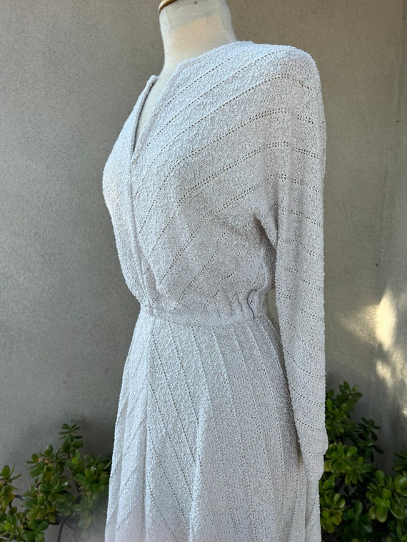 Vintage 70s taupe grey knit dress with faux leath… - image 10