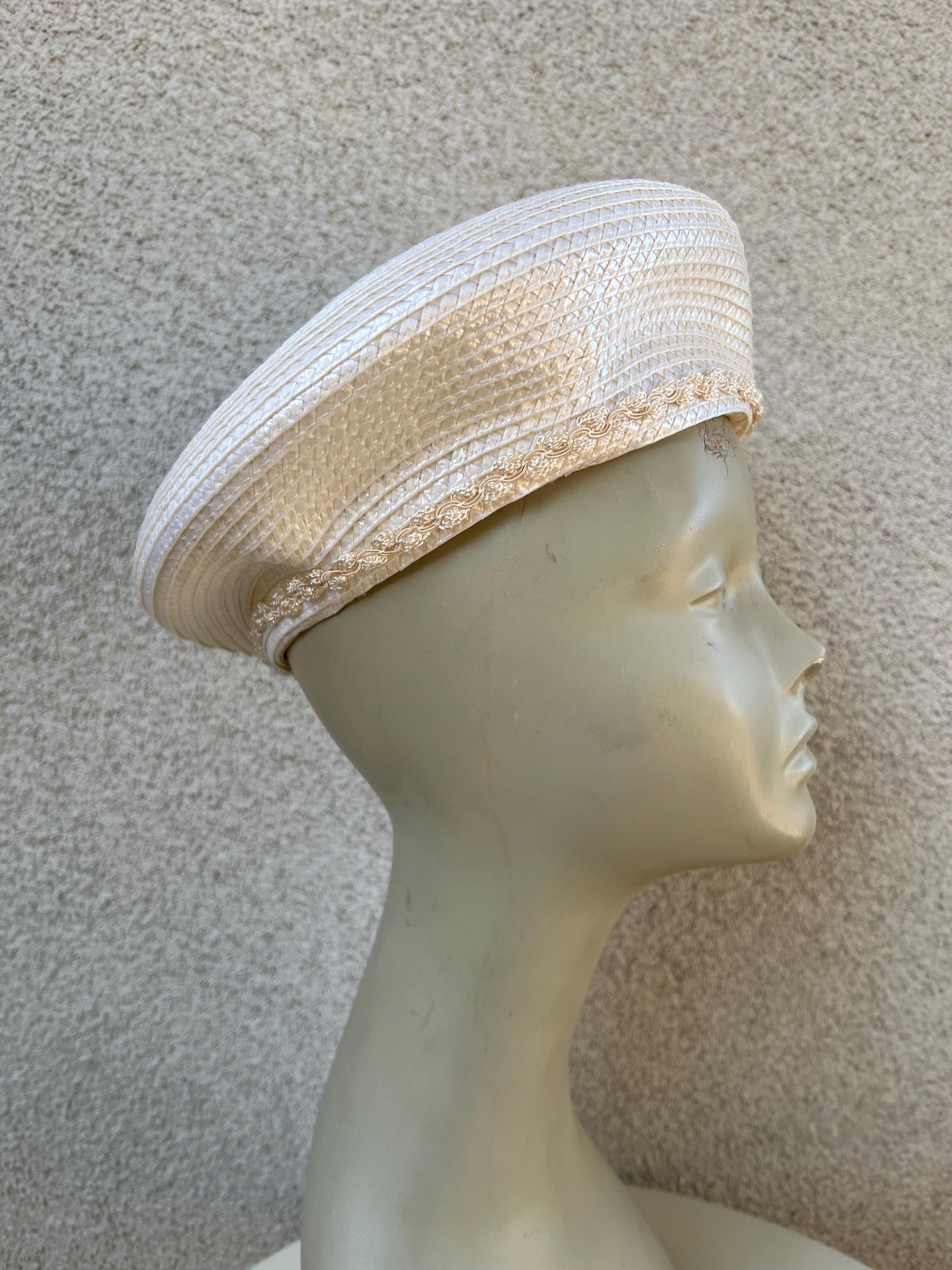 Vintage Jack McConnell Boutique woven glossy ivory straw hat size 21.5” Vintage Jack Mcconnell Boutique Woven Glossy Ivory Straw Hat  main image 4