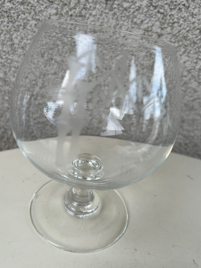 Vintage Radio Brand crystal glasses bamboo etched set4 brandy sniffer glasses holds 12 oz. image 6
