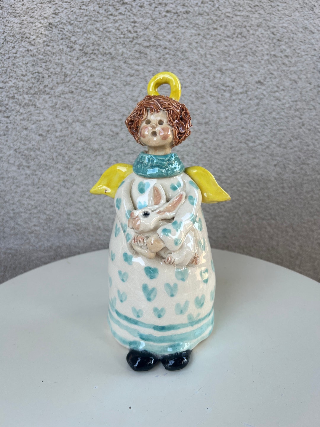 Angel Holding Rabbit Vintage Studio Art Pottery Angel Holding a Rabbit Figurine Signed ...