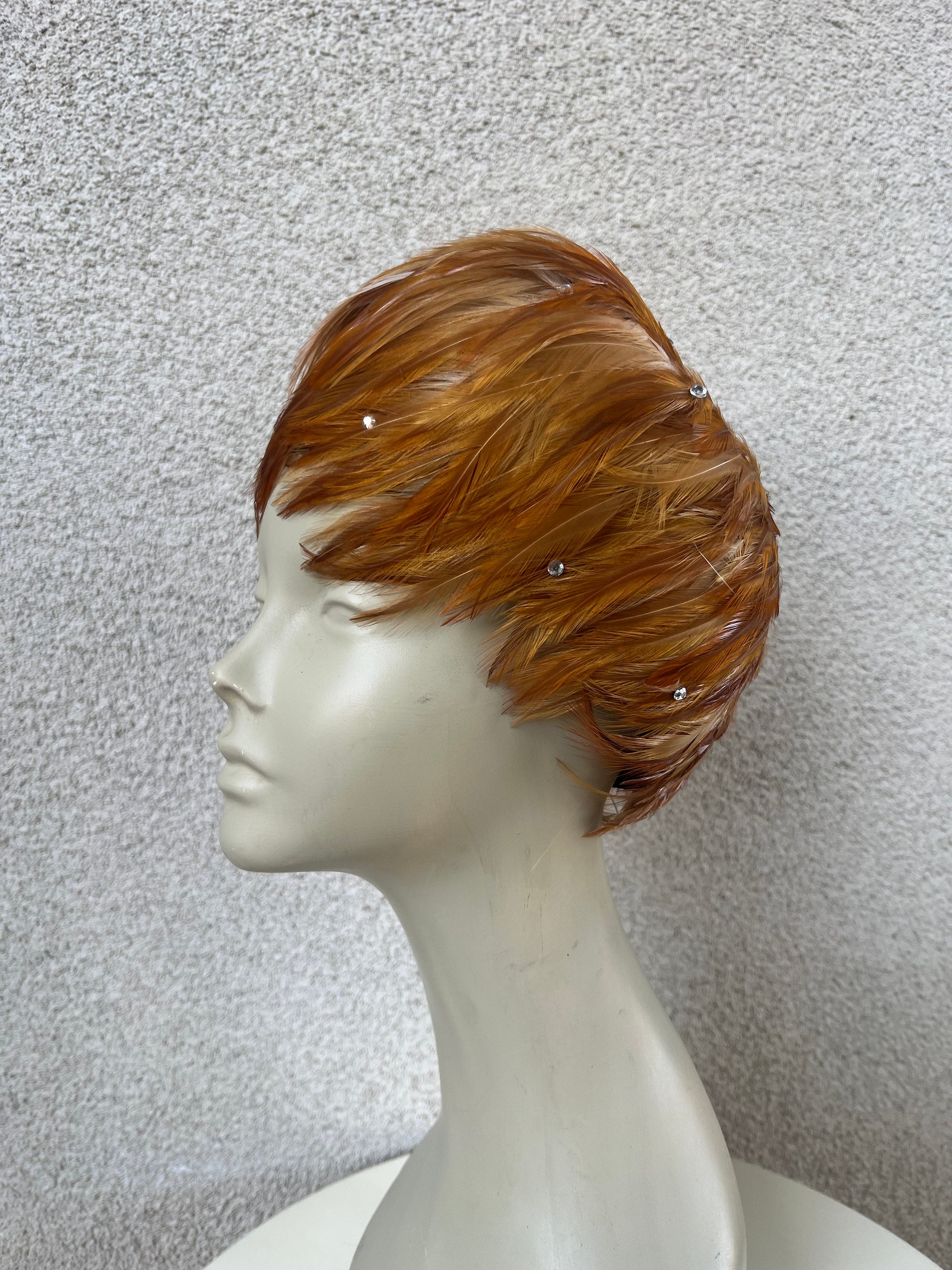 Vintage Feather Rhinestone Cap Casque Hat - Mr. Hi display picture 3