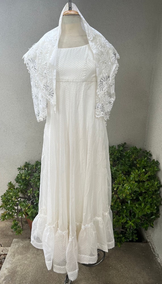 Vintage white Maxi boho chiffon dress beaded with… - image 3