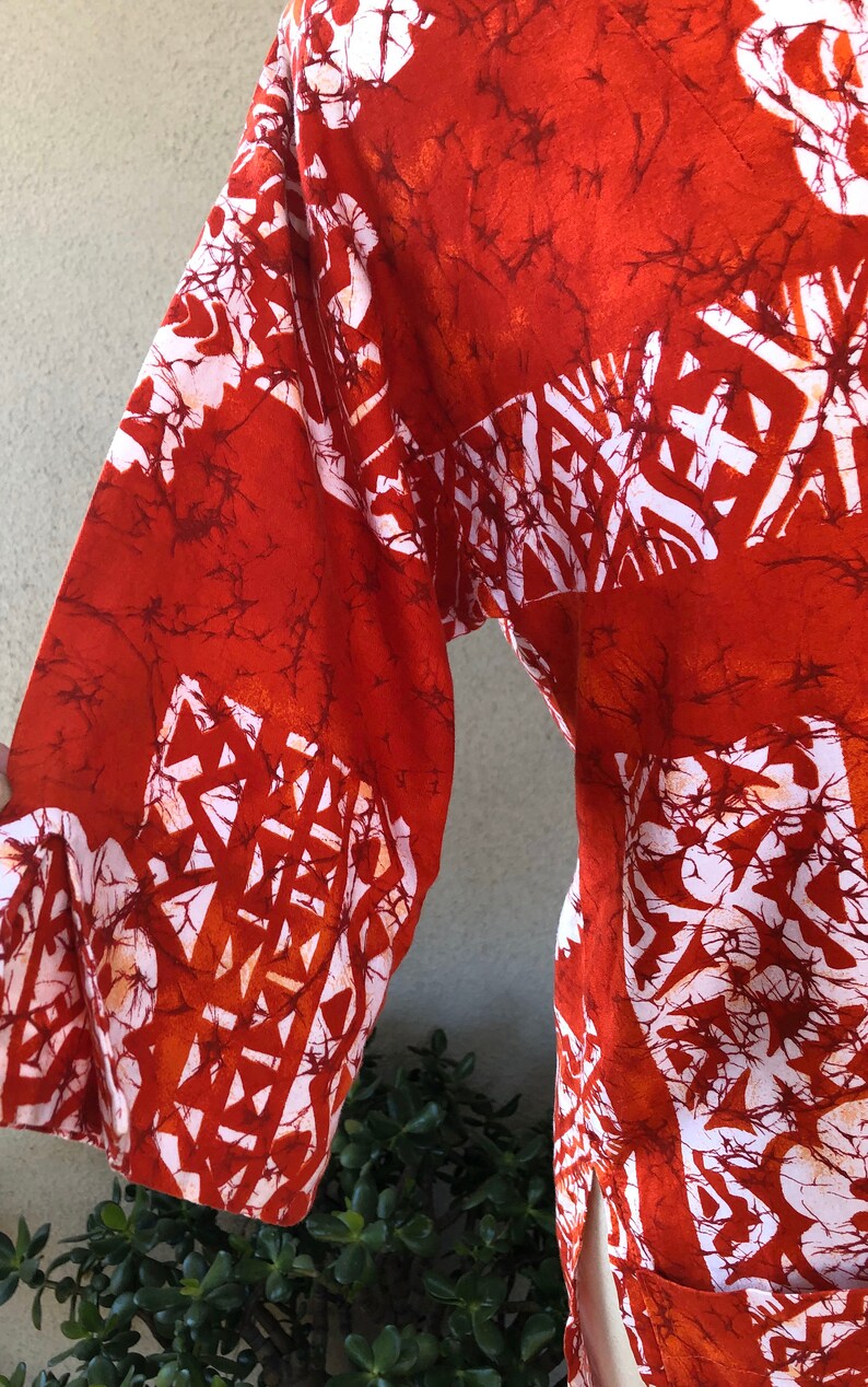 Vintage Hawaiian red white orange floral top tunic sz SM Paradise Hawaii