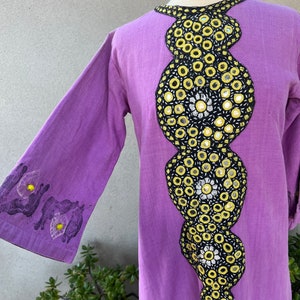 Vintage 60s hippie maxi kaftan purple cotton with mirror embroidery beads sz S/M by Y.M. Garments image 5