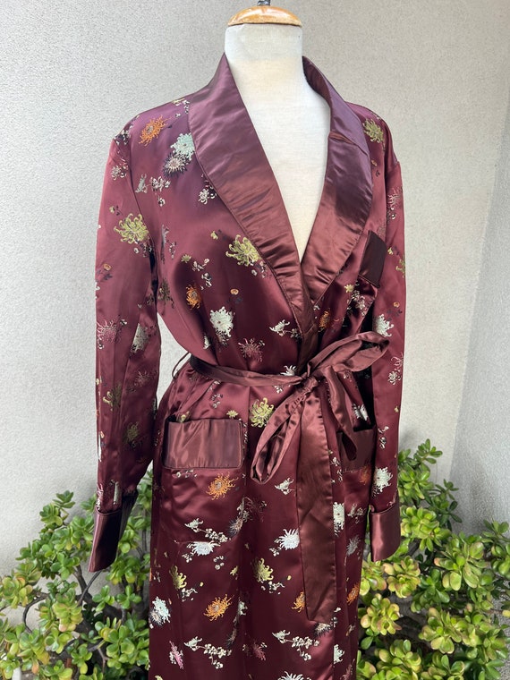 SALE Vintage Mens satin brown brocade wrap robe p… - image 7
