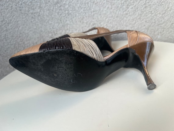 Vintage 1950s stilettos heel shoes brown taupe to… - image 9