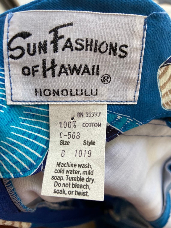 Vintage Hawaiian maxi dress brush Cotton blue sea… - image 4