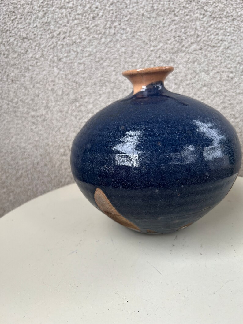 Vtg Studio Art Pottery Weed Pot Vase Blue Brown Glazes 7” X 7” - Etsy