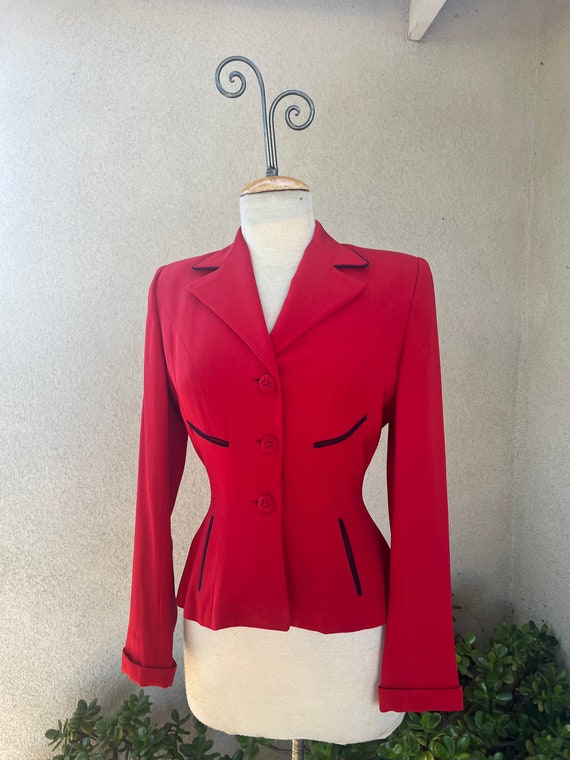 Vintage 1950s blazer jacket peplum style red wool… - image 1