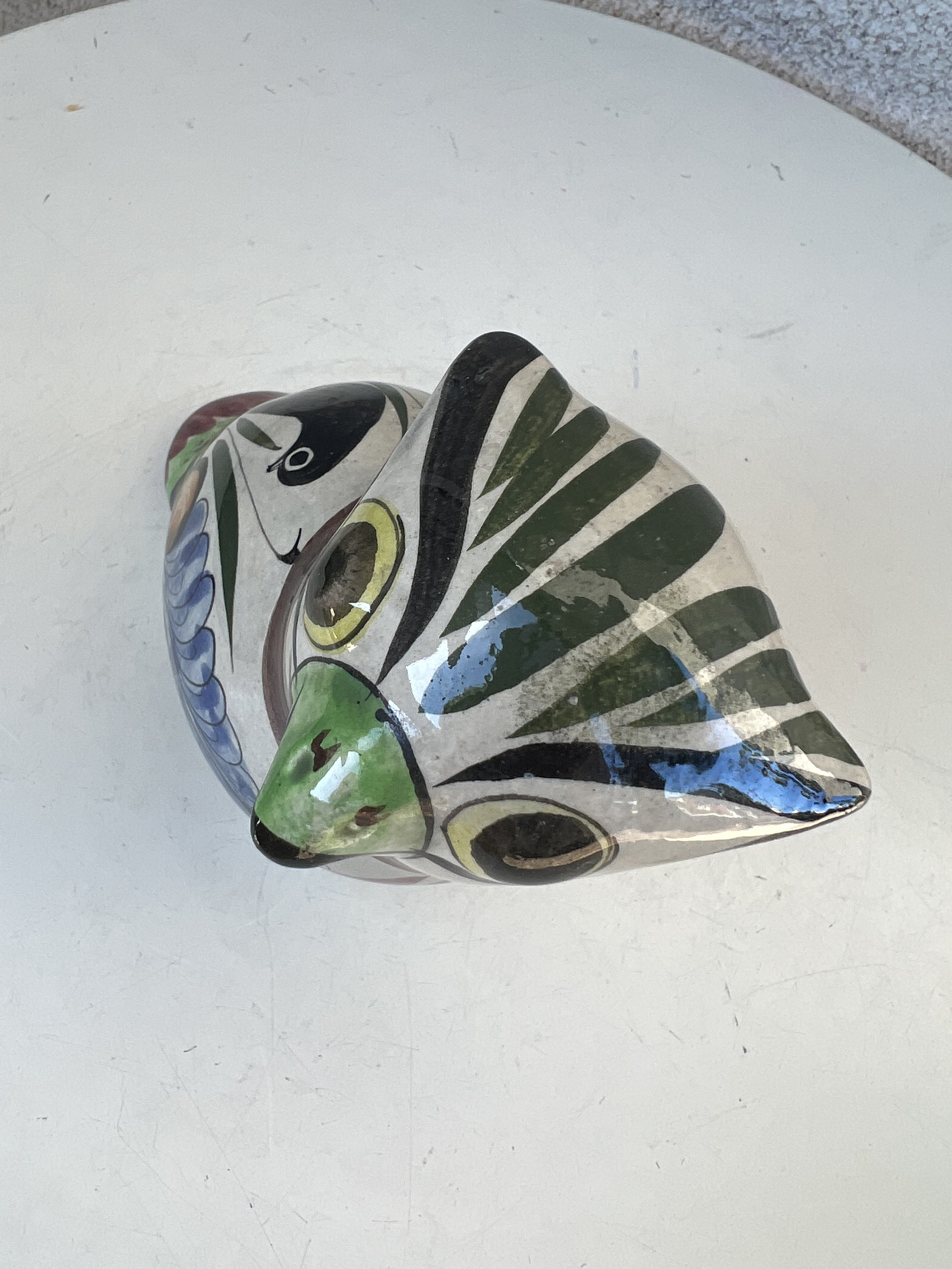 Vintage Mexican Tonala Pottery Bird Figurine Colorful Folk