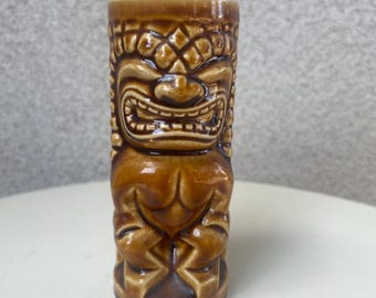 Vintage Tiki Mug 3D Glaze Brown 6” x 2.5” by Orchids Of Hawaii