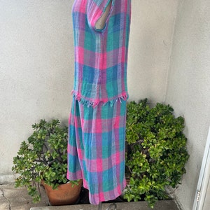 Vintage 80s skirt top set checkers green blue pink woven cotton Sz M Jo Hardin Dallas image 4