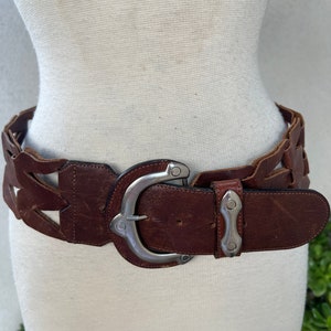 Vintage boho belt brown leather wide cutouts fits 31-35 L Streets Ahead image 2