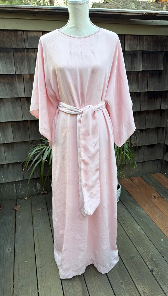 Vintage Flo Weinberg maxi soft pink hostess dress kaftan lined with tie Sz S/M