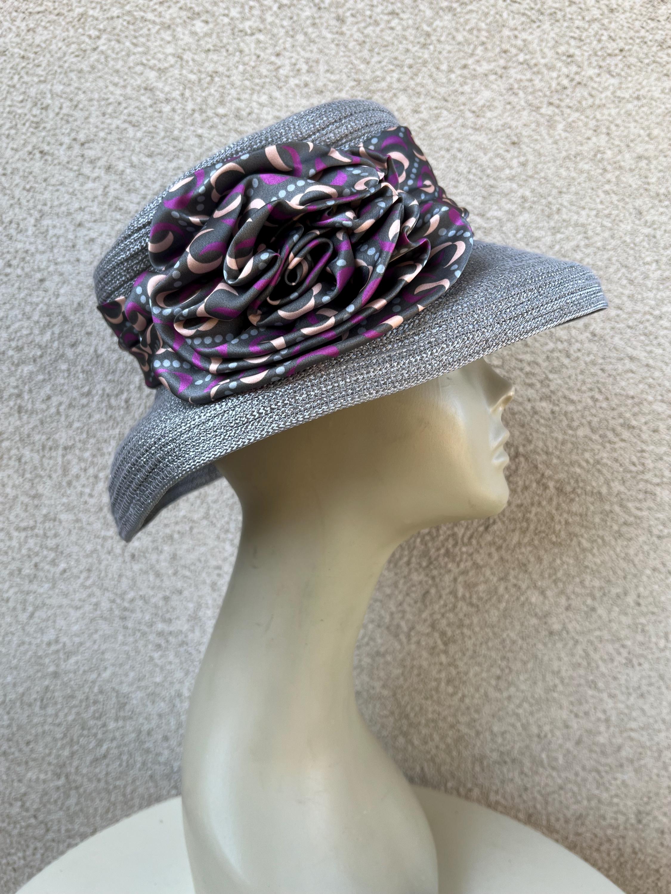 Vintage Grey Boater Hat With Silk Bow - Designer Millinery  display picture 1