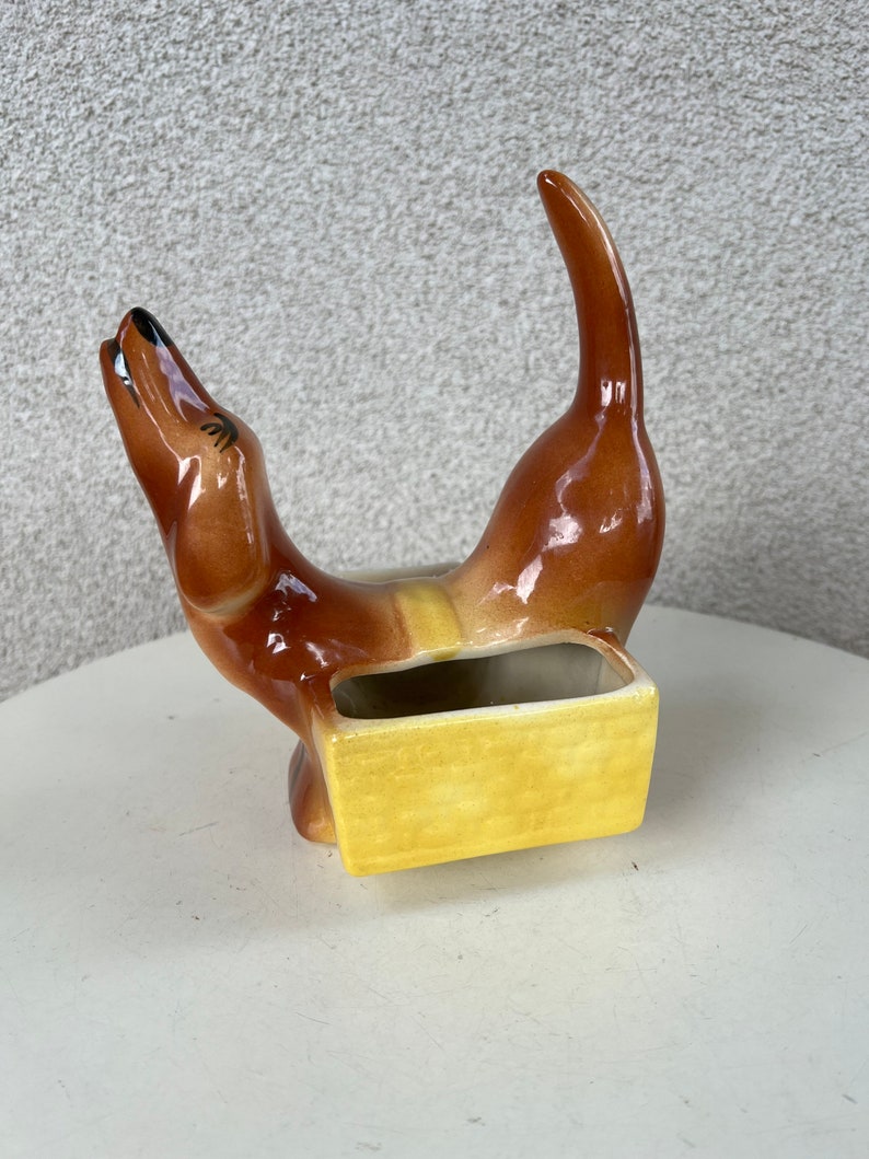 Vintage ceramic pottery wiener dog mens dresser caddy statue dachshund image 1