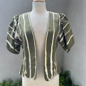 Chaqueta verde oliva con diseño vintage Art to Wear: cinturón de cuero pintado a mano, talla XS imagen 5