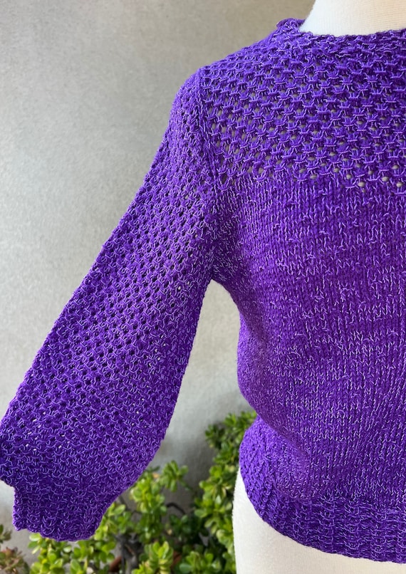 Vintage rich purple white toneshandmade crochet k… - image 7