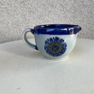 Vintage Mexican pottery small creamer pitcher floral blues grey by Ken Edwards size 3 image 1