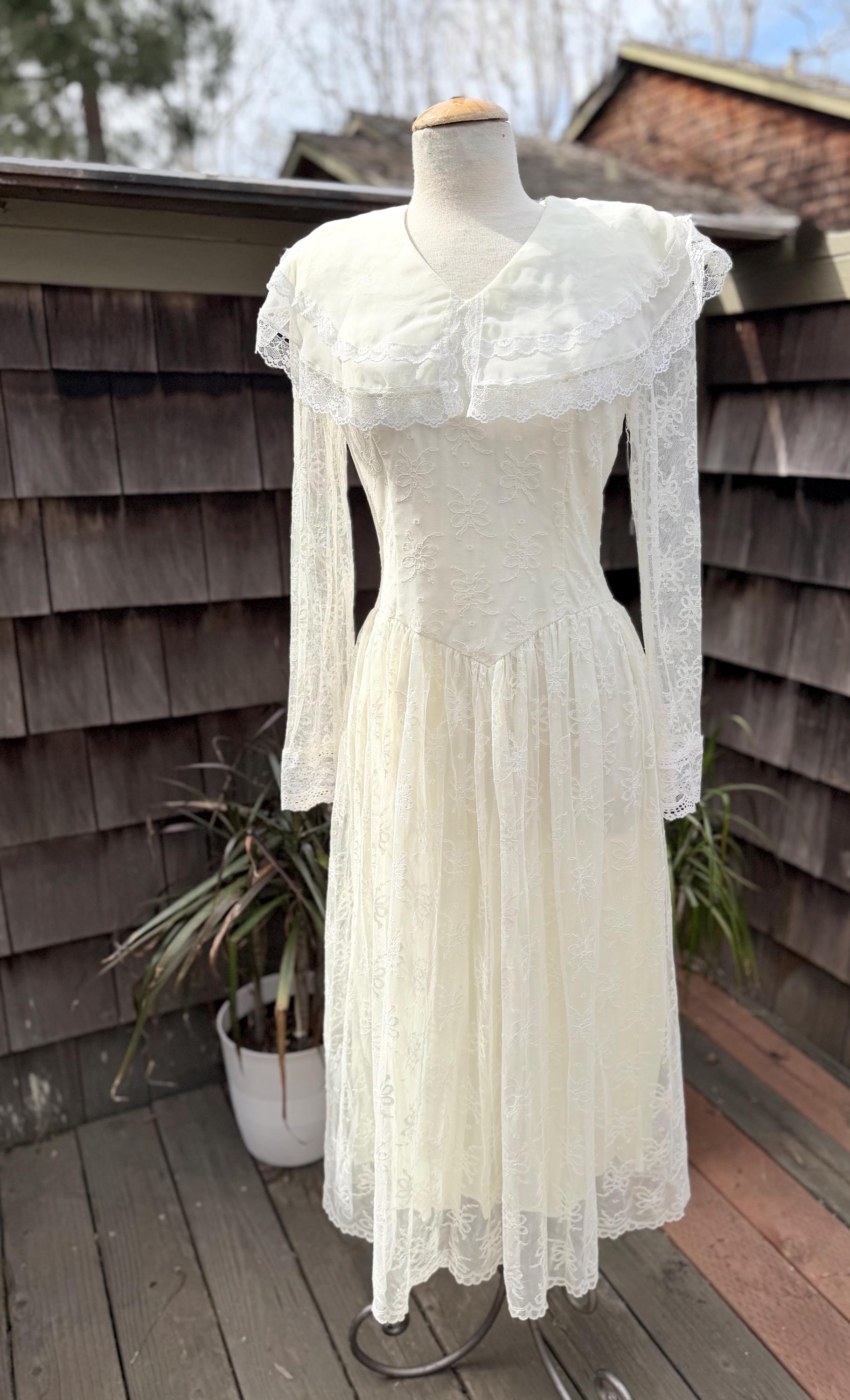Jessica Mcclintock White Lace Midi Dress - Etsy