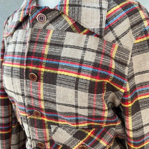 Vintage mod Mens bomber jacket knobby plaid browns fully lined Sz 40 Medium Unisex image 4