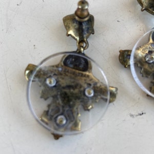 Vintage Art Deco style dangle earrings rhinestone stones plastic brass pierced by Baublebar 3 1/4 image 8