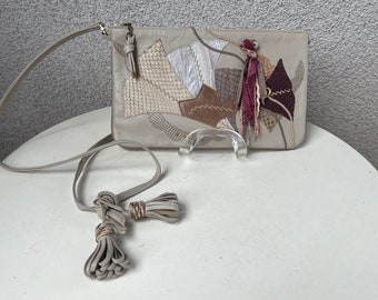Vintage Carlos Fiori shoulder handbag taupe leather rectangular snake skin accents
