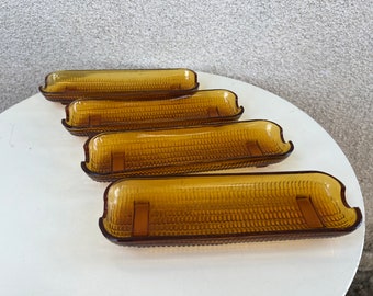 Vintage Set 4 Corn On The Cob Holders Amber Glass By Indiana Glass Co. size 8.5”
