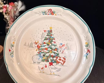 Vintage International China Country Christmas Dinner Plate | 10 Inch Farmhouse Holiday Stoneware