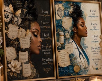 Black Woman Physician Art Bundle, Faith Medical Office Decor (Digital Download)