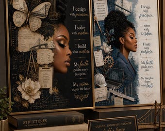 Black Woman Engineer Wall Art Bundle, Faith STEM Office Decor (Digital Download)