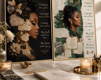Black Woman Accountant Wall Art Bundle, Faith Finance Office Decor (Digital Download)