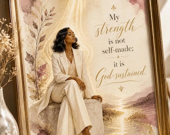 Faith Inspired Black Woman Art, Strength Wall Decor, Inspirational Office Print (Digital Download)