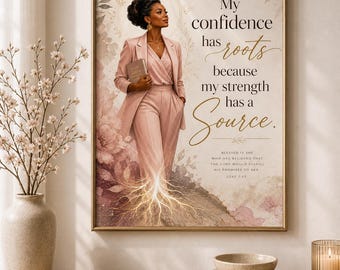 Black Woman Faith Art Print, Luke 1:45 Scripture, Empowerment Wall Decor (Digital Download)