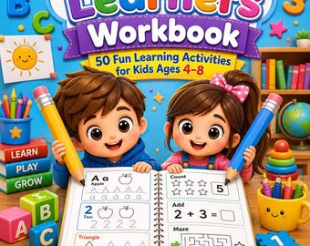 Cuaderno de actividades para pequeños aprendices: 50 divertidas actividades de aprendizaje para niños de 4 a 8 años.