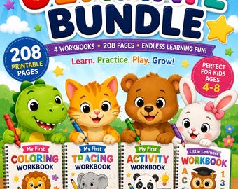 Paquete definitivo para niños / 4 cuadernos de ejercicios educativos / 208 páginas imprimibles / Descarga digital