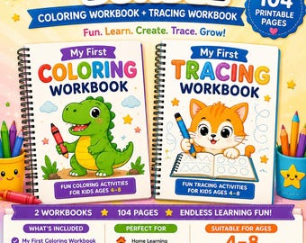 Paquete de inicio: Cuaderno de actividades para colorear y trazar para niños (descarga digital)