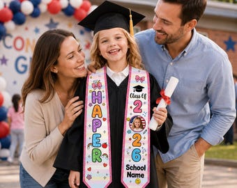 Personalized Kids Graduation Stole, Custom Photo Sash, Kindergarten Graduation Gift, Class of 2026