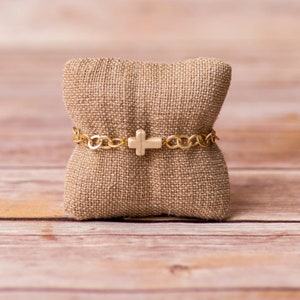 Cross Bracelet, gold bracelet, gold cross bracelet, religious bracelet, sideways cross bracelet, communion bracelet, gemstone cross bracelet