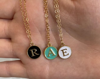 Gold Initial Necklace, Enamel Letter Pendant, Personalized Monogram